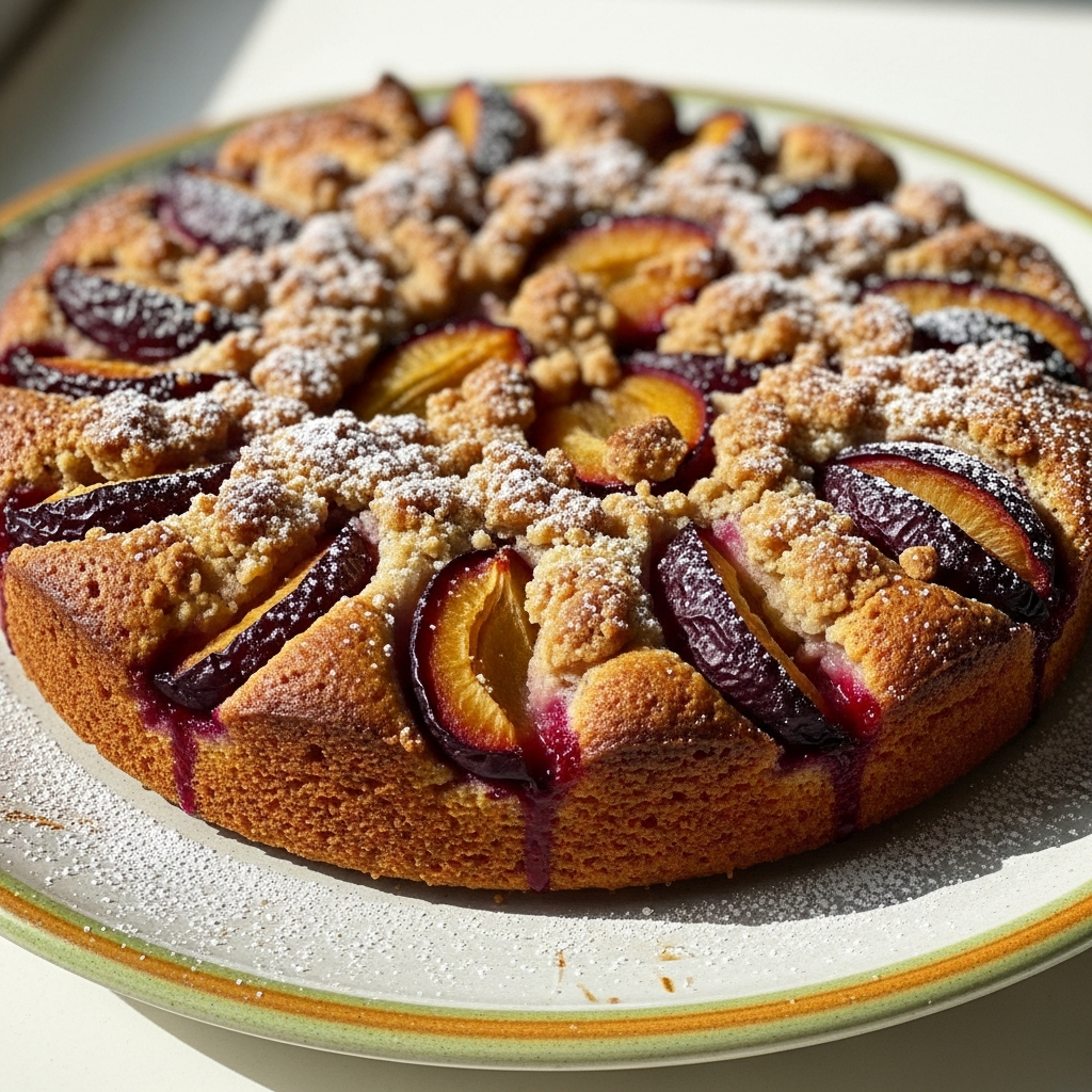 Švestkový koláč s crumble a skořicí