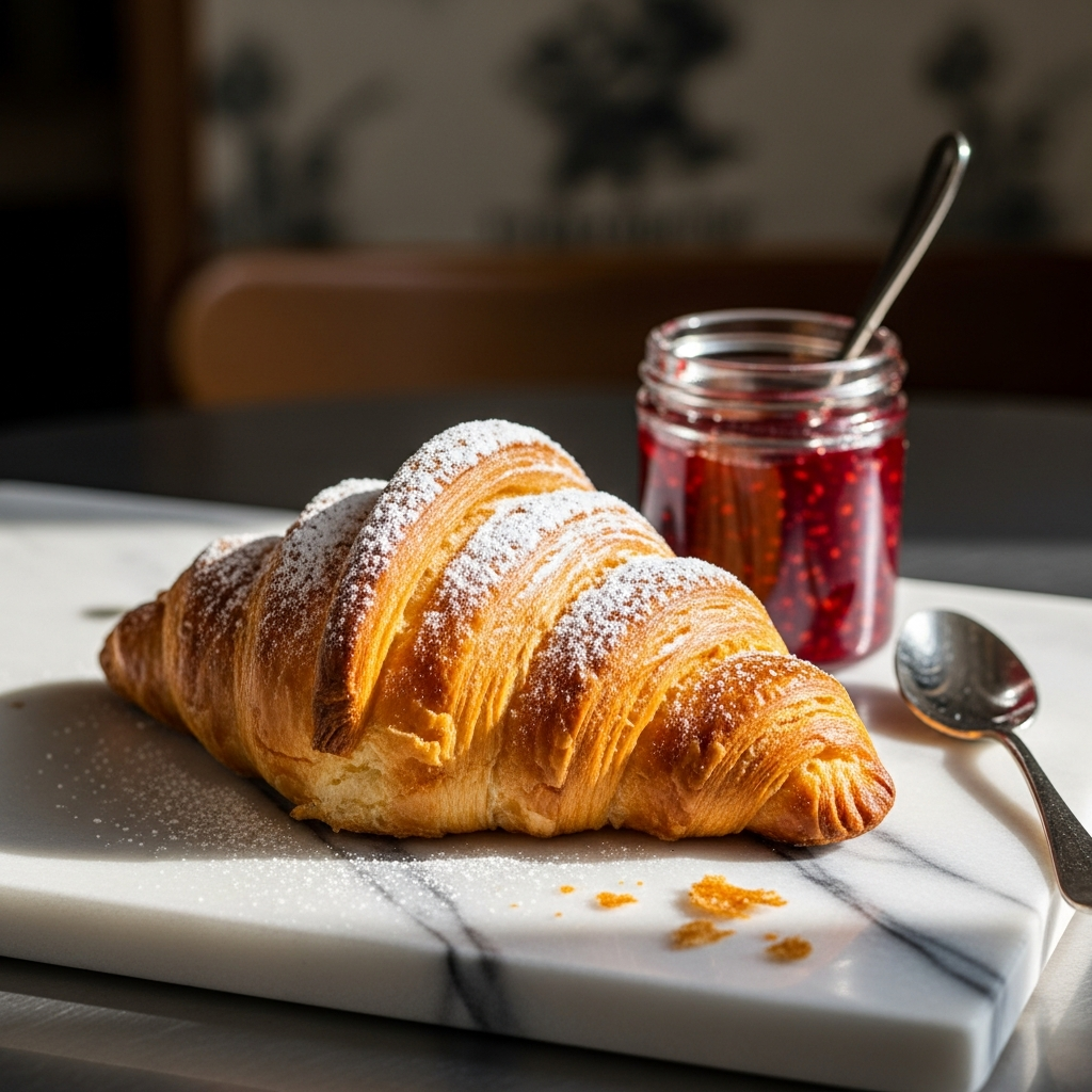 Křupavý máslový croissant z místní pekárny