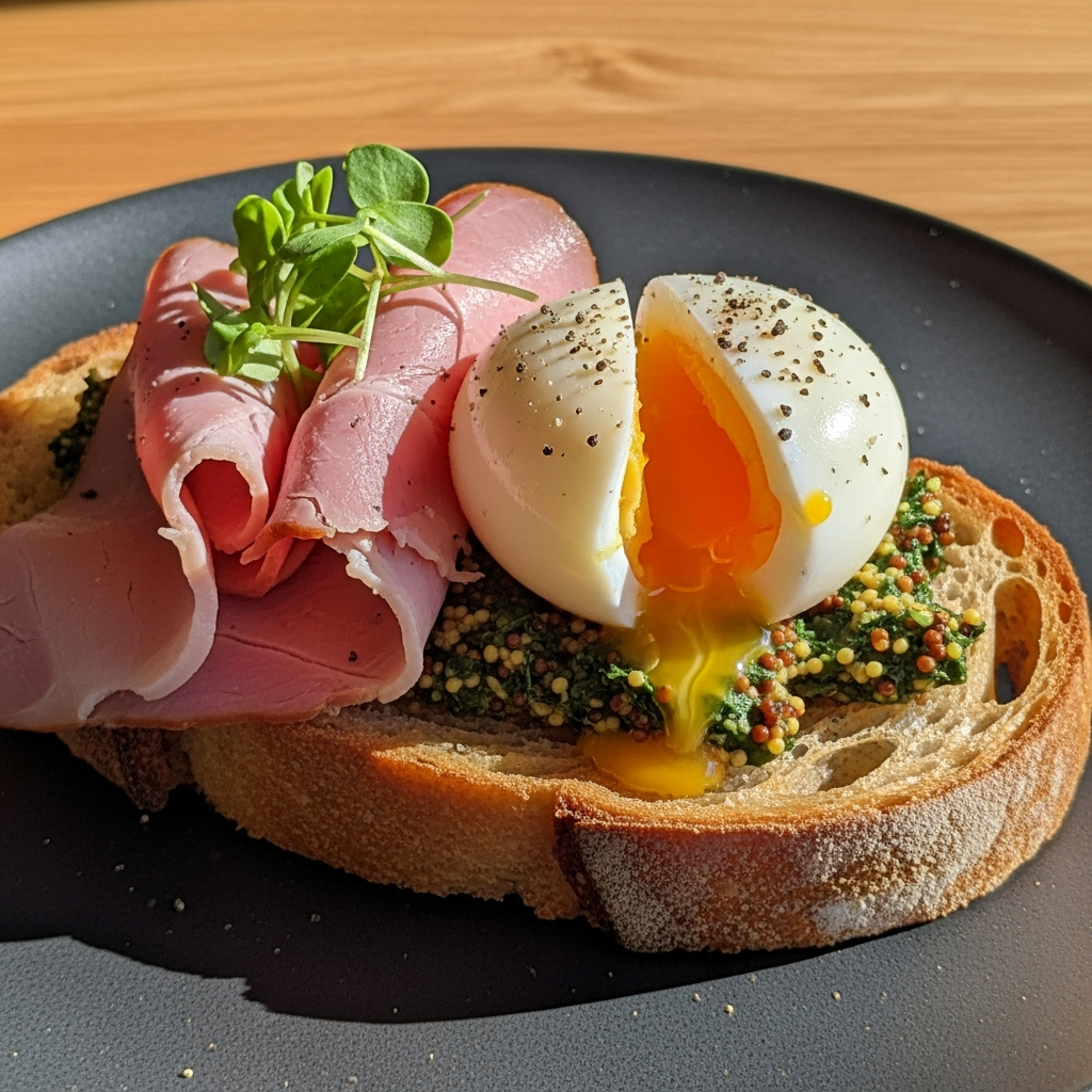 Toast se šunkou a vejcem na měkko