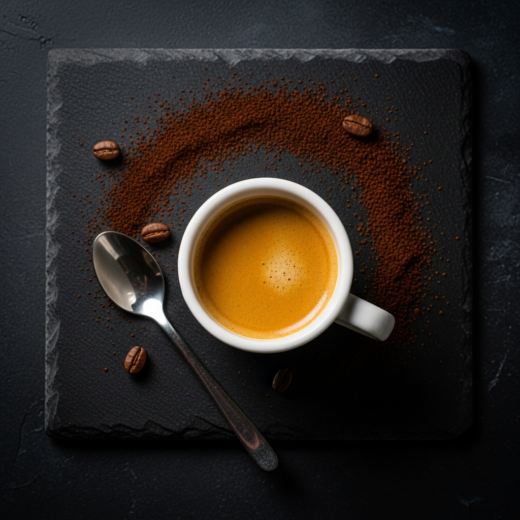 Overhead pohled na espresso v keramickém šálku